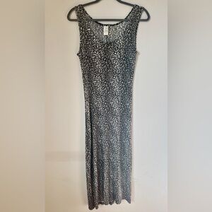 Vintage 90s Leopard Print Tank Sleeveless Maxi Dress Sheer Stretchy